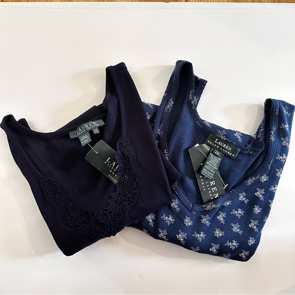 Lauren Ralph Lauren NWT Navy Blue Lace Floral Tank Top Set (2) Size 2X Y2K - Picture 1 of 14